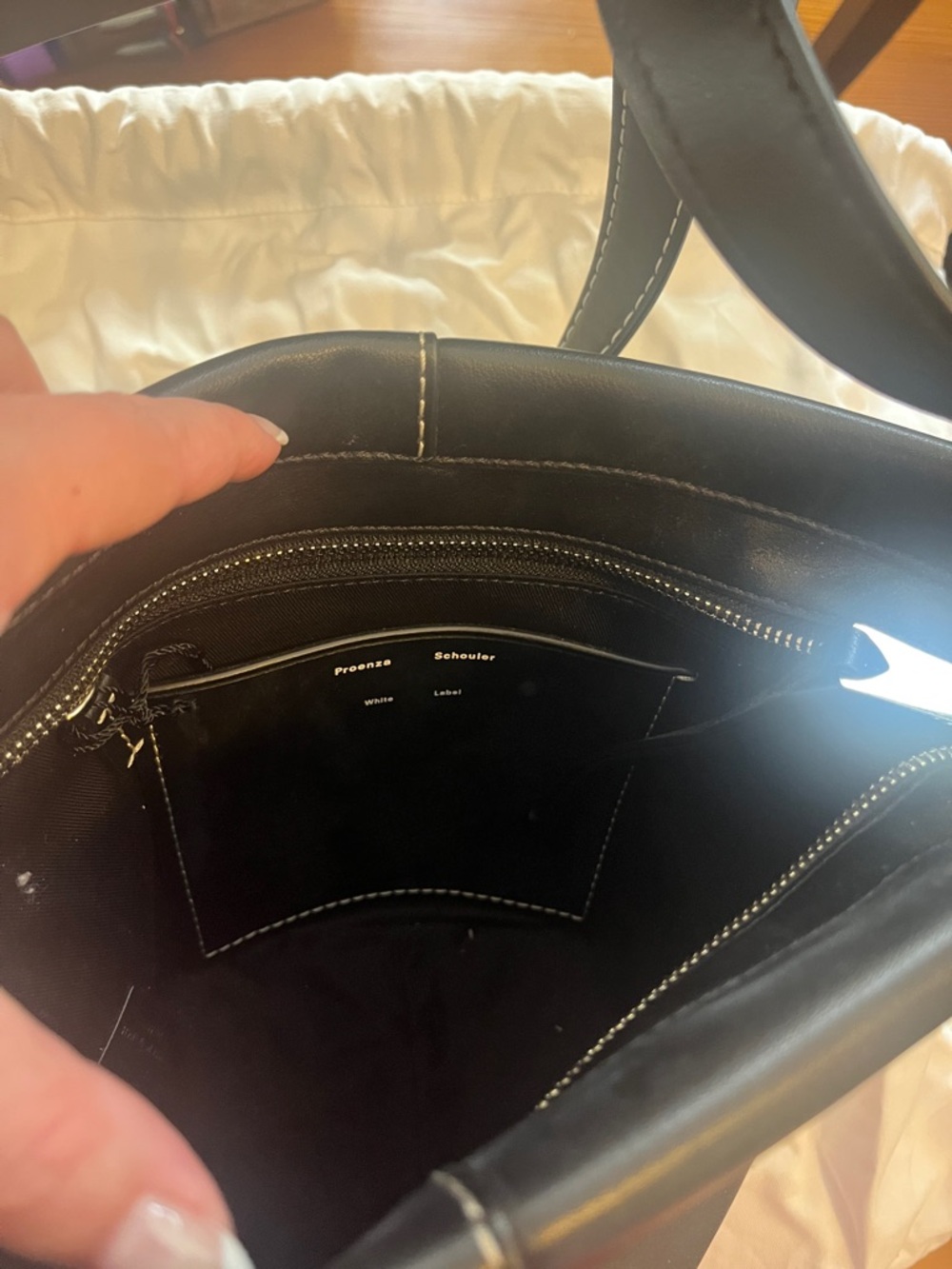 Proenza Schouler Black Leather Bucket Shoulder Bag with Contrast Stitching - Picture 11 of 14